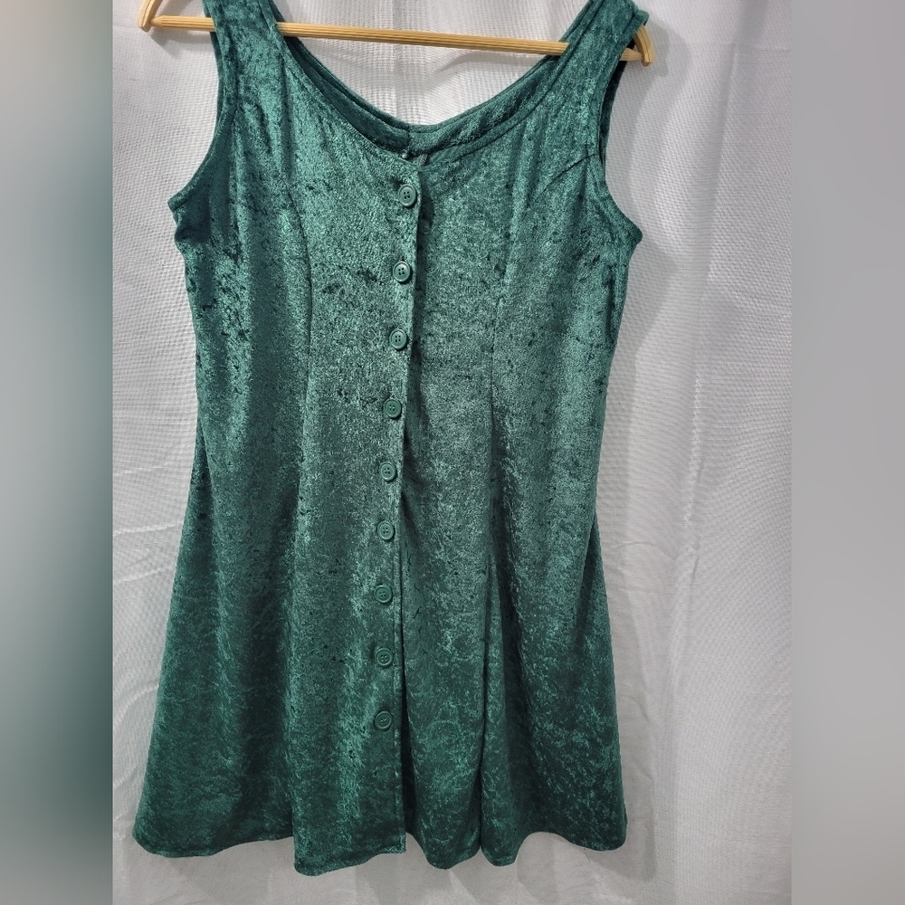 Vintage 80's Green Velvet Button-Down Mini Dress - Picture 3 of 8